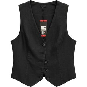 Express Linen Vest Womens XS Charcoal Gray Button Front Tailored Waistcoat NEW